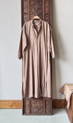 Cristaseya Striped Cotton Caftan Maxi Dress Mandarin Collar Made Italy Sz M