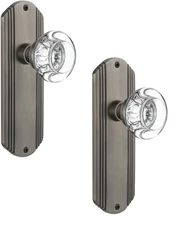 Nostalgic Warehouse Deco Plate & Round Clear Crystal Glass Knob Privacy Pewter