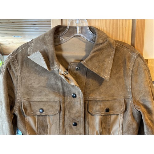 Markenlos Damen M Braun Langarm Button Down Gürtel Wildleder Lederjacke - Bild 5 von 23