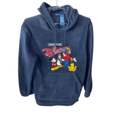 Vtg Disney Mickey Donald Duck Goofy Fleece Hoodie Sweatshirt Men's Medium Blue