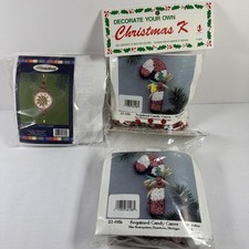 3 Vintage Merri Mac Herrschners Ornament Kit Candy Canes Christmas Winter