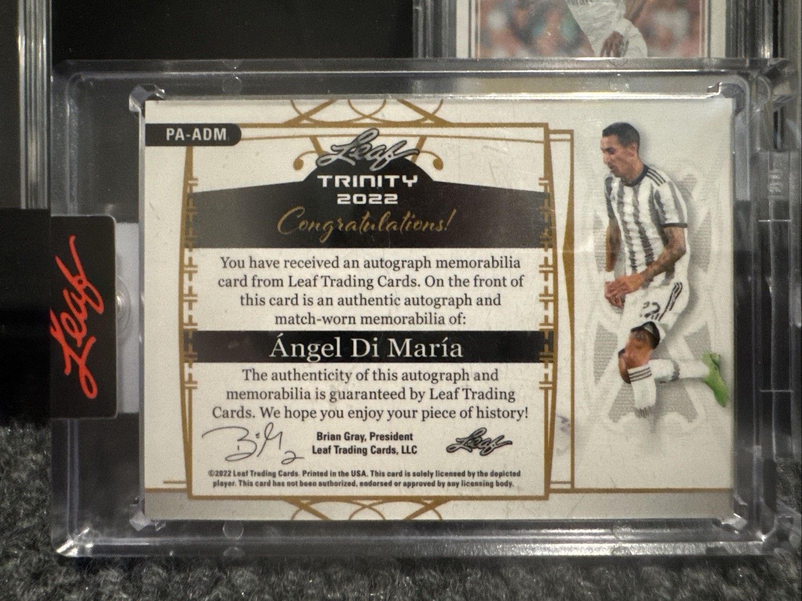 2022 Leaf Trinity Angel Di Maria  Game Match Worn Patch Auto True 1/1 Argentina view 2