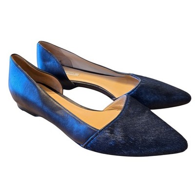 Cole Haan Amalia Skimmer Flats 7.5B Blue Calf Hair Leather D'Orsay Pointed Toe
