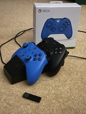 Xbox One Controllers with Dongle and Charging Stand Black and Blue