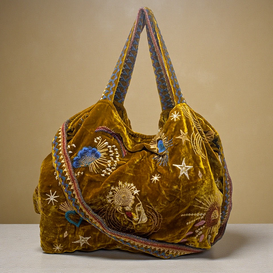 Bolso de Mano Johnny Was Victoria Terciopelo Vintage Dorado Bolso Cartera Galaxy Celestial Foto 2 de 4