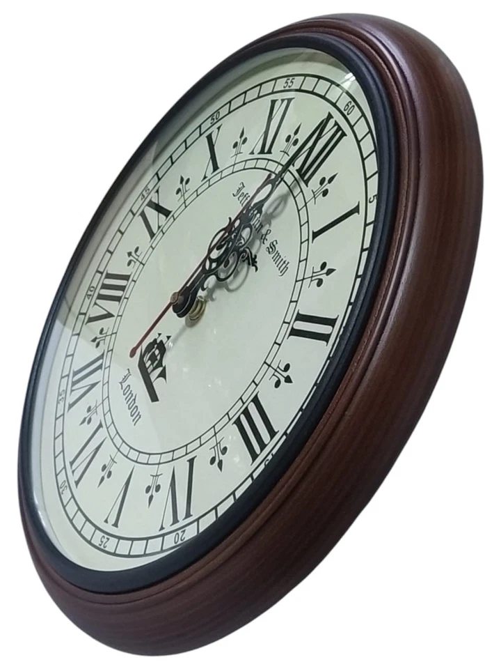 Wooden 12inch Large Decorative Roman Number Round Designer Wall Clock, Brown - Image 2 of 4