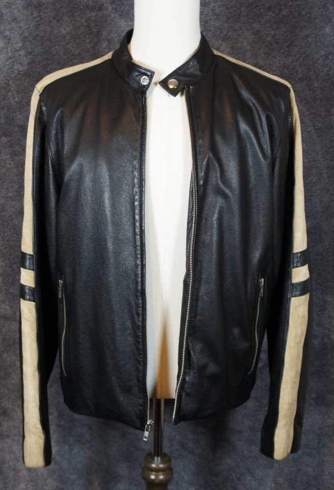 Vintage Wilson's Leather Men's Medium Cafe Racer/Motorcycle Jacket Black White - Image 2 of 4