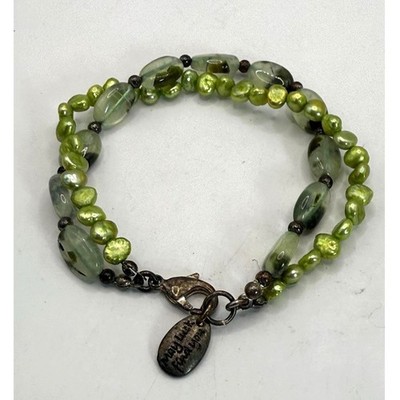 Vintage Green Beaded Bracelet  ''May Luck Find You'' Charm - Sentimental Charms