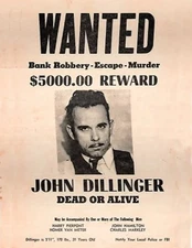 Wanted Poster John Dillinger $5000 Reward 8.5 x 11  Collectable Digital Print