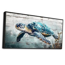 Black Framed Modern 48"L x 24"W Sea Turtles Wall Pictures Black Framed