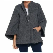 H by Halston Grey Tweed Full Zip Wool Blend Cape Jacket Size 1X