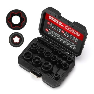 19PCS External Torx Plus Socket Set, 6 & 5 Point EP Sockets EP4-EP32 with 1/2''