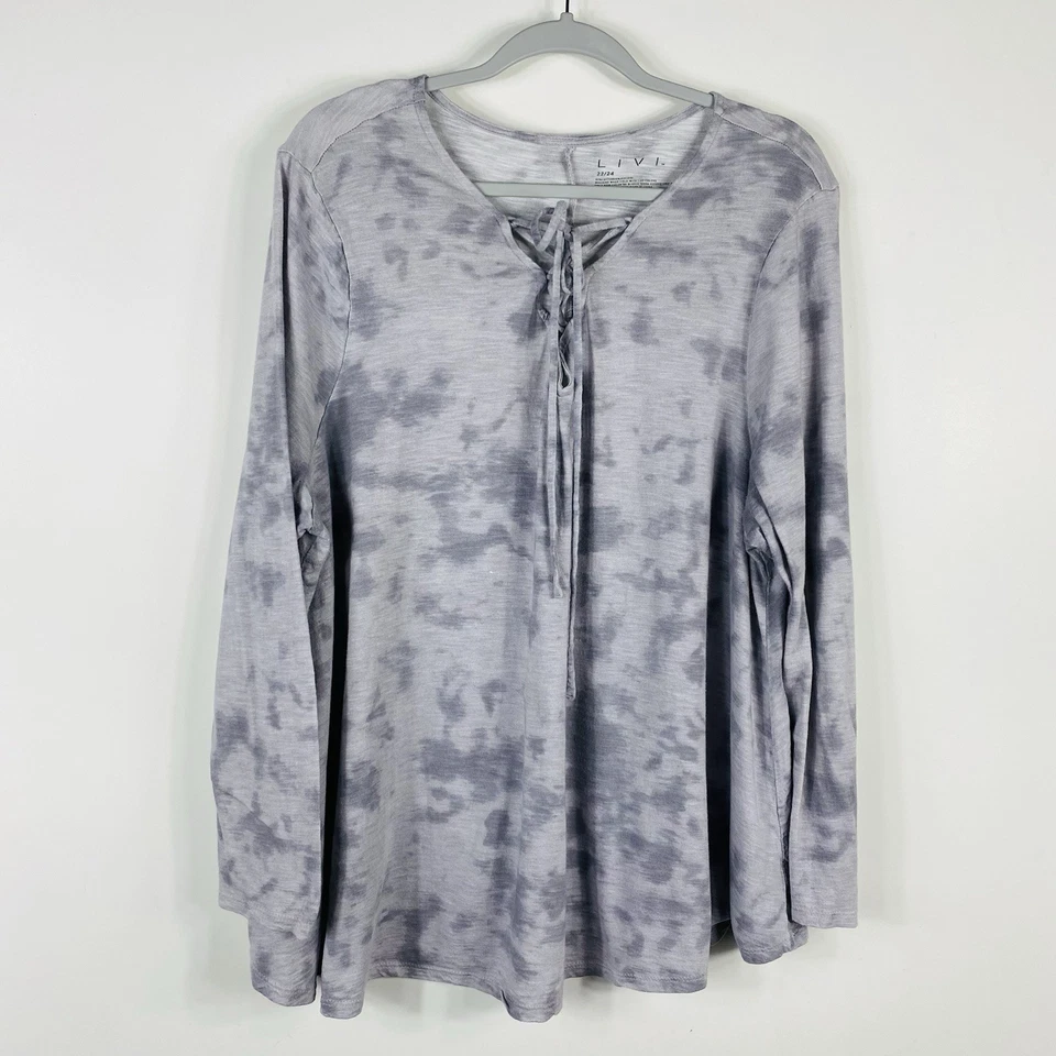 Camiseta Livi Active Lane Bryant Talla Grande 22 24 Tie Dye Manga Larga Gris Foto 2 de 4