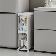 Narrow Slim Bathroom Storage Cabinet with Wheels 2-Tier White  Tool Free