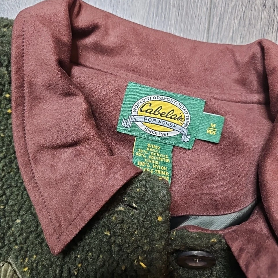 Cabelas Womens medium Green Fleece Moose Trees Embroidered Outdoors holiday - Image 3 of 4