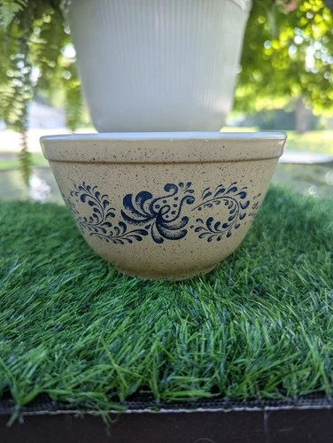 Vintage Pyrex Homestead Mixing Bowl #401 Blue Brown Tan Speckled 1.5 Pint