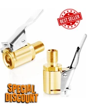 2-Pack Brass Tire Air Chuck, Locking Quick Connect Inflator Hose Adapter, No Lea