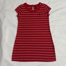 US Polo Assn. Cotton Dress Red Large Womens Striped Round Neck Keyhole Open Back