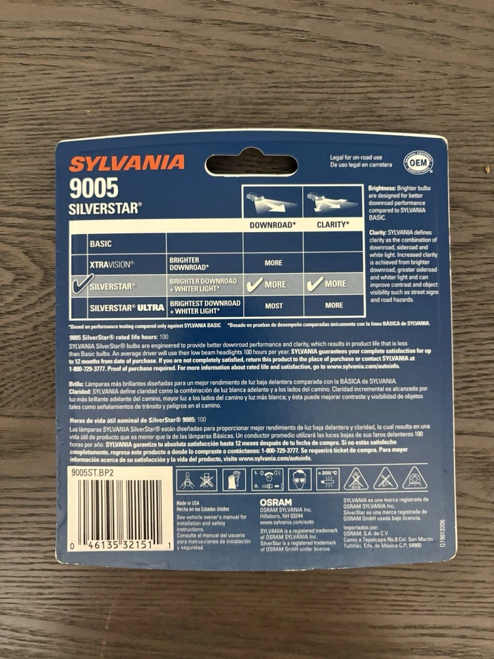 Bombillas halógenas SYLVANIA 9005 SilverStar - haz alto/bajo más brillante (paquete de 2) Foto 2 de 2