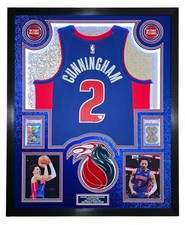 Cade Cunningham Signed, Inscribed & Framed Jersey w/LEDS & 2-PSA10 Rookie Cards.
