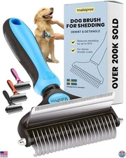MalsiPree 2-in-1 Dog Grooming Brush - Blue Deshedding Tool & Undercoat Rake