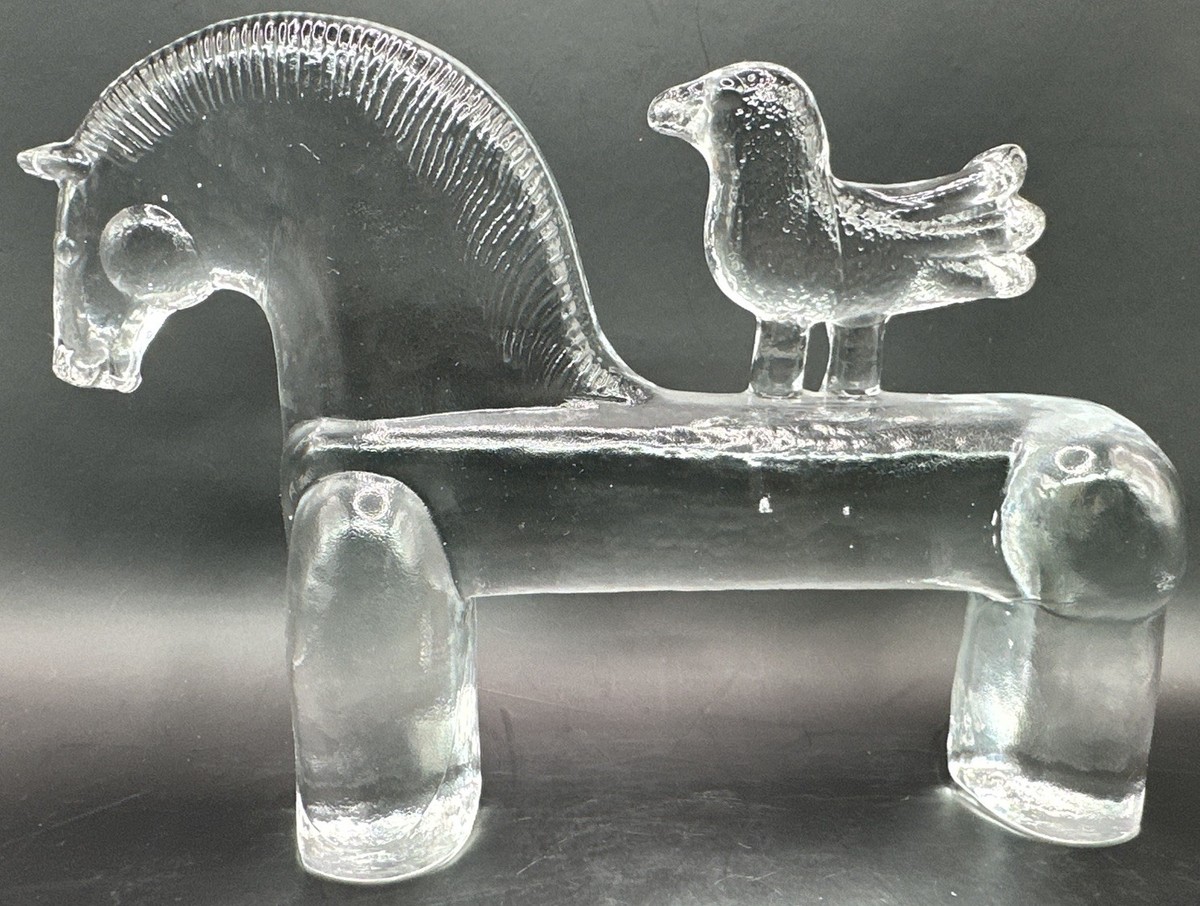 レア　KOSTA BODA トナカイプレート Martti Rytkonen Kosta Boda Noah Series Horse and Bird Glass Figure Bertil Vallien