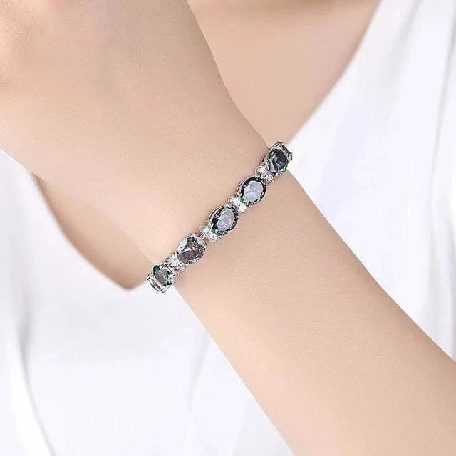 6.1 克拉椭圆形实验室制作 Alexandrite 女式网球手链 14K 白金饰面 — 第 3/3 张图片