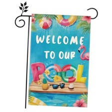 Flamingo Summer Beach Pool Decoration Garden Flag 12x18-inch Linen Double Blue