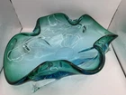 STUNNING Vintage MURANO Art Glass- Large 15x11x4 Teal/Blue  Candy Dish Bowl