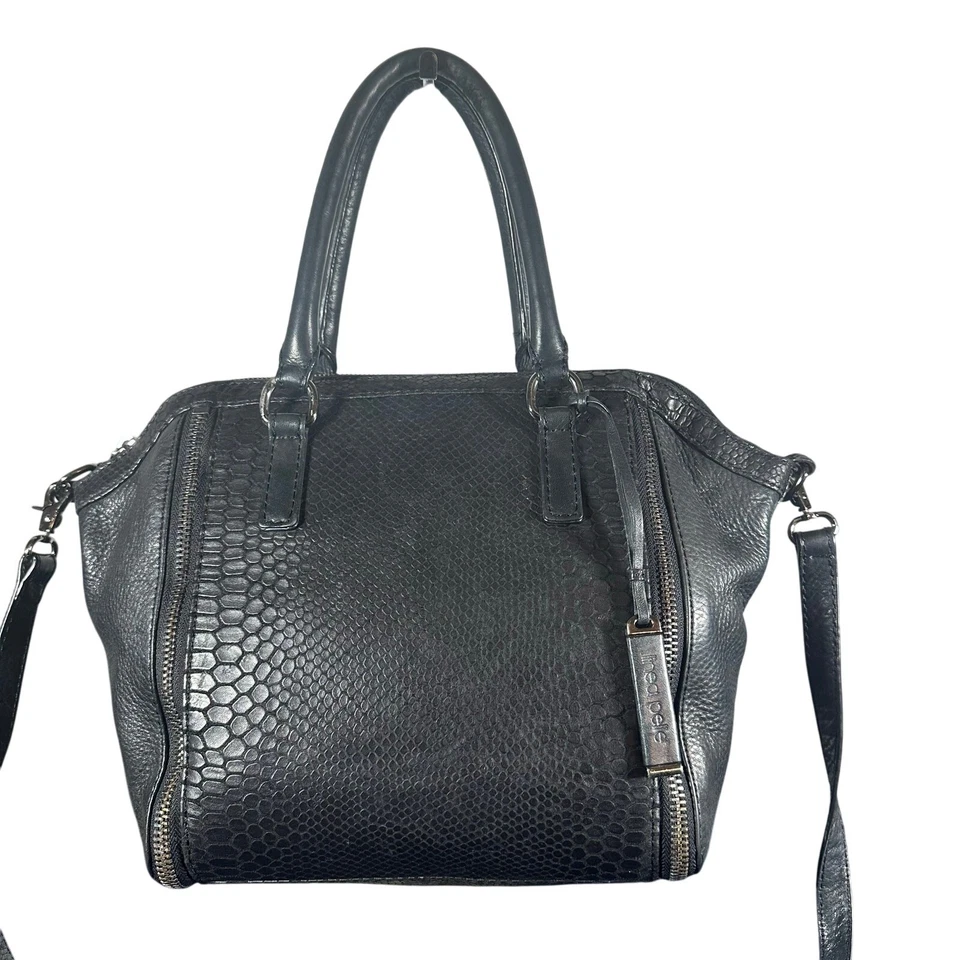 Linea Pelle Bolso de Mano de Cuero Negro Cartera Cocodrilo Repujado Cartera Bandolera Foto 2 de 4