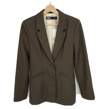 New Zara Womens Tailored Blazer Jacket Two Button Green Size Small