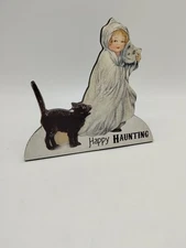 Happy Haunting Halloween Stand Up  Decoration Black Cat  Ghost Bethany Lowe