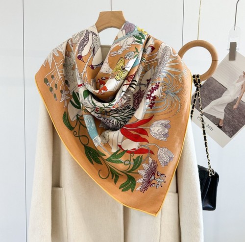 Double Face 70% Cashmere 30% Silk Scarf Square Shawl 53" Orange Large Wrap - Picture 15 of 24