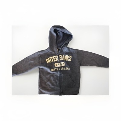 Outer Banks Boys Gray Full Zip Hooded Hoodie Size Small Embroidered