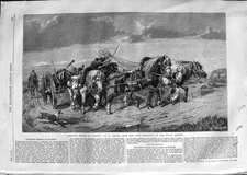 Original Old Antique Print 1866 Drawing Timber Picardy Horses Cart Beavis 19th