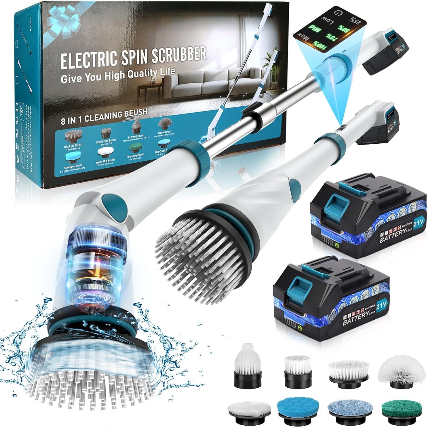 Электрический отжимной скруббер Sixseyaa с частотой вращения 1200 об/мин, 4000 мАч, диаметр ручки 50 ярдов-LDQJS-23-01 - Синий