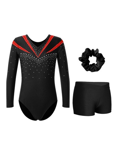 Kids Girls Leotard With Shorts Competition Bodysuit Long Sleeve Dance Outfit - Picture 53 of 57