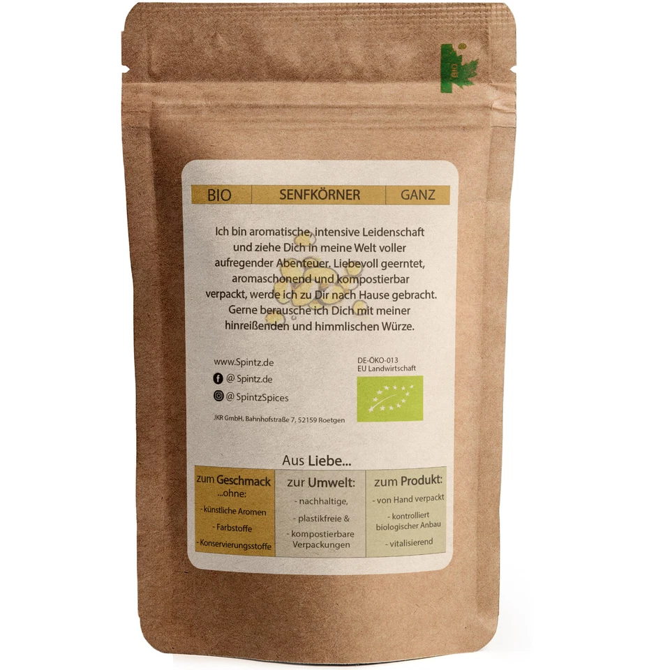 500g Bio Senf Senfkörner gelb Senfsaat Senfsamen ganz - Handverpackt in DE - Bild 2 von 4
