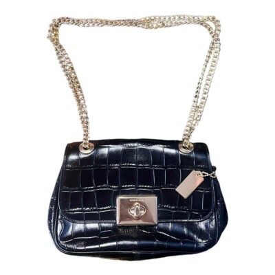 Coach black embossed crocodile print gold Cassidy chain shoulder