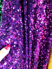 Purple Sequin Stretch Velvet Fabric - Sold by the Yard for Dress Decoration