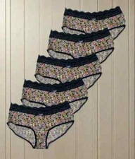 Ex M*S Briefs Knickers Womens Floral Lace Trim Underwear Floral Pink 5 Pack