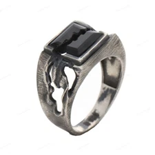 Black Onyx Damage Vintage Ring 925 Sterling Silver Handmade Jewelry For Gift