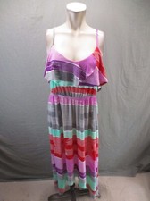 NWT PURE ENERGY Size 1 Womens Multicolor Stretch Waist Ruffle Maxi Sundress 213