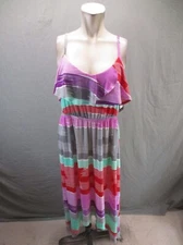 NWT PURE ENERGY Size 1 Womens Multicolor Stretch Waist Ruffle Maxi Sundress 213