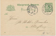 BAYERN ORTSSTEMPEL REGNITZLOSAU K1 und MÜNCHBERG K1 (SEM Type 24b) 1902 auf 5 Pf
