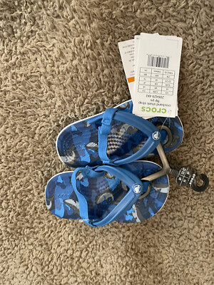 new Crocs Kids' Crocband Shark Strap Flip, Blue, C6