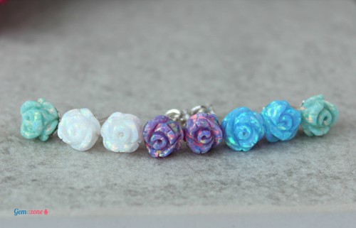 Pendientes de tachuelas de flor rosa piedra preciosa a elegir plata esterlina joyería para dama de honor - Imagen 7 de 23