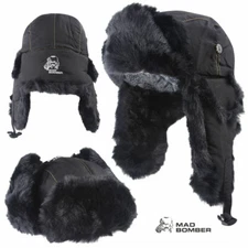 Mad Bomber Supplex Bomber Hat (L)- Blk/Blk Faux Fur