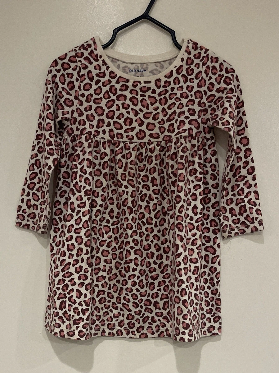 Old Navy Baby Girls Leopard Print Fit Flare Long Sleeve Dress Pink 18 24 M