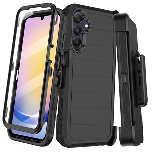 for Samsung Galaxy A25 5G Case with Belt Clip Holster,Built-in Screen Black